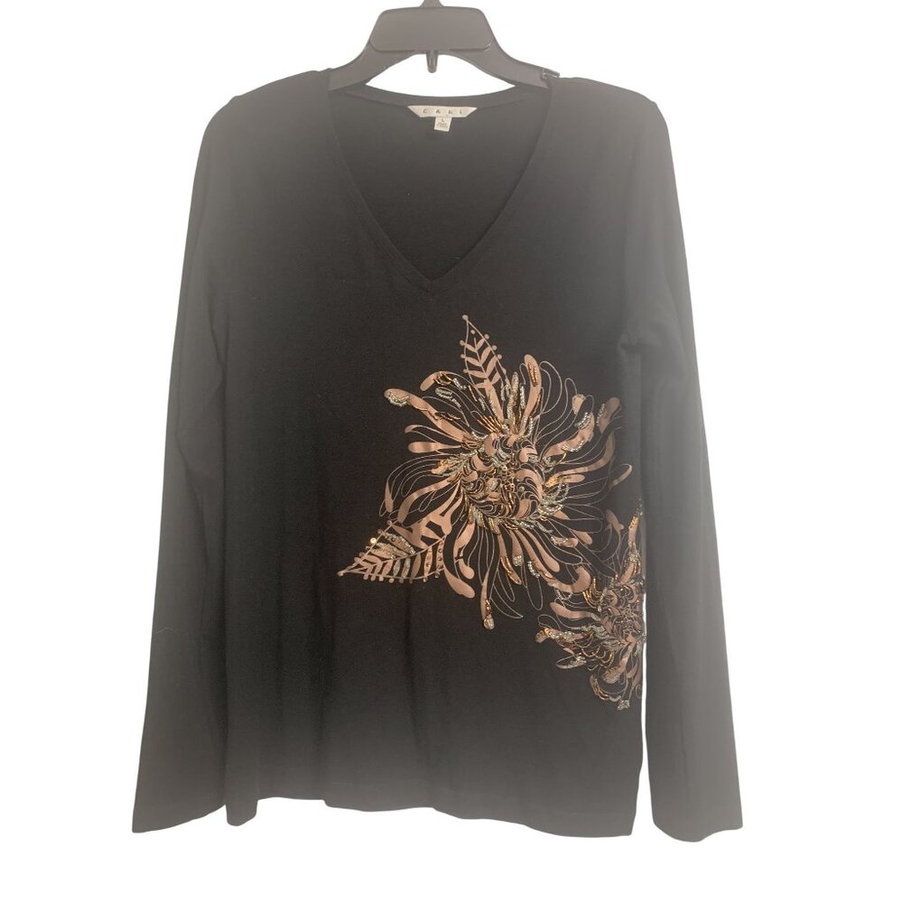 Cabi Style 247‎ Beaded Artsy Long Sleeve Top Size L